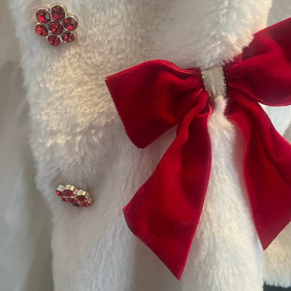 Blueberi Boulevard White Fuzzy Coat with Red Accents - Picture 11 of 13